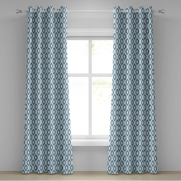 Ambesonne Ikat Grommet Curtain, Japanese Kimono Motifs, 50" x 108", Blue Eggshell White