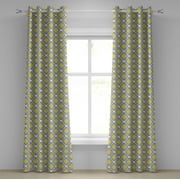Ambesonne Ikat Grommet Curtain, Old Form Shapes Bundles, 50" x 96", Grey White Yellow
