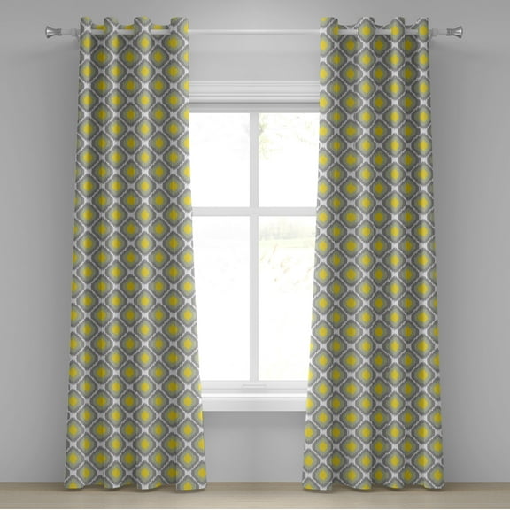 Ambesonne Ikat Grommet Curtain, Old Form Shapes Bundles, 50" x 96", Grey White Yellow