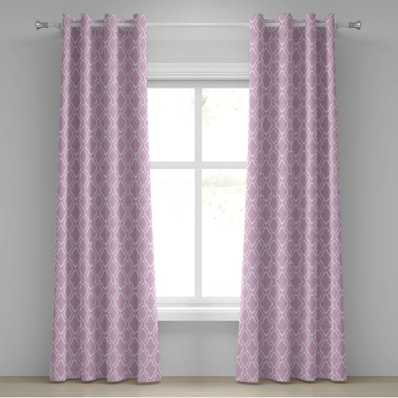 Ambesonne Ikat Grommet Curtain, Pastel Toned Trefoil Motifs, 50" x 120", Lilac White
