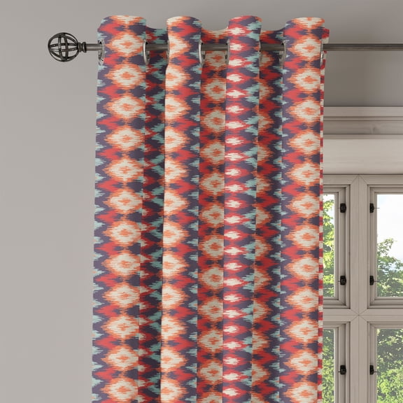 Ambesonne Ikat Grommet Curtain Single Panel, Indigenous Pattern, 50"x60", Vermilion Orange Seafoam