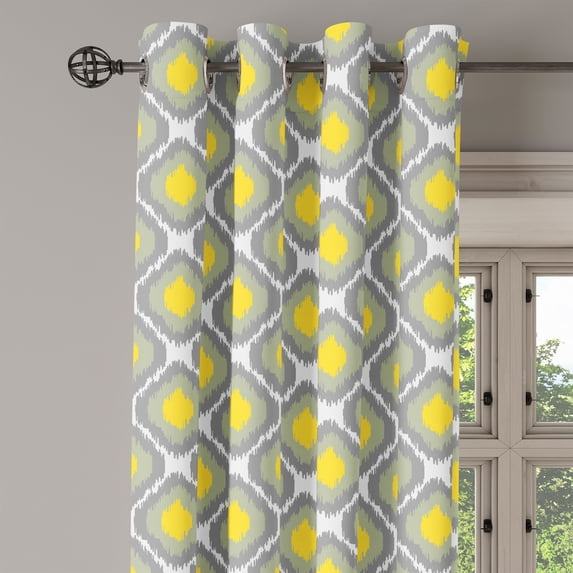 Ambesonne Ikat Grommet Curtain Single Panel, Old Form Shapes Bundles, 50"x60", Grey White Yellow