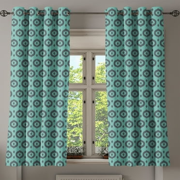 Ambesonne Ikat Grommet Curtain, Traditional Dots, 50" x 54", Turquoise Grey
