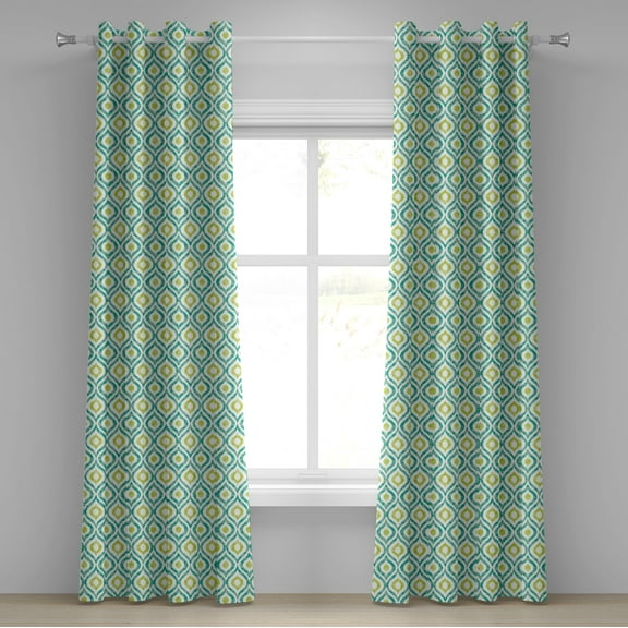 Ambesonne Ikat Grommet Curtain, Vibrant Ogee Motif, 50" x 108", Mint Green Yellow Green