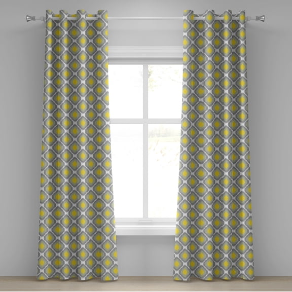 Ambesonne Ikat Grommet Curtain, Vintage Abstract Rhombus, 50" x 120", Grey Yellow White