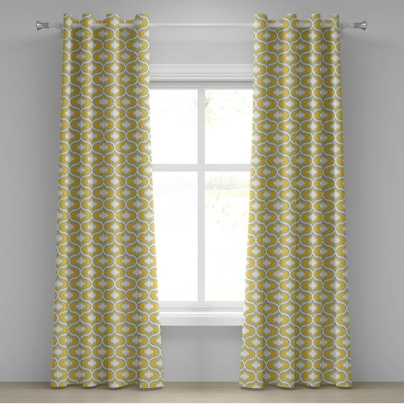 Ambesonne Ikat Grommet Curtain, Yellow Vivid Oval Shapes, 50" x 96", Yellow Grey White