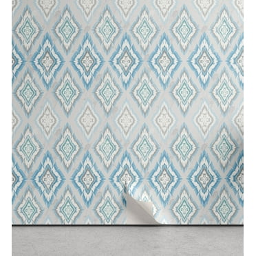 Ambesonne Ikat Peel & Stick Wallpaper for Home, Aztec Peruvian Culture, 13"x72", Grey White Sky Blue