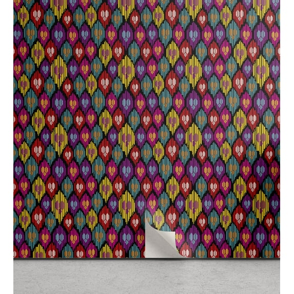Ambesonne Ikat Peel & Stick Wallpaper for Home, Kazakhstan Motifs, 13"x100", Multicolor