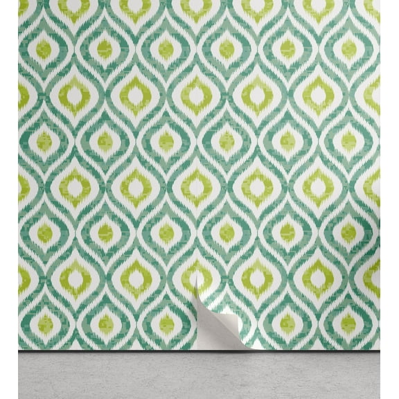 Ambesonne Ikat Peel & Stick Wallpaper for Home, Vibrant Ogee Motif, 13"x72", Mint Green Yellow Green