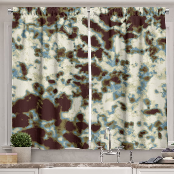 Ambesonne Ikat Print Kitchen Curtains, Hippie Vibes Blue Hues, 55"x39", Seal Brown Pale Teal