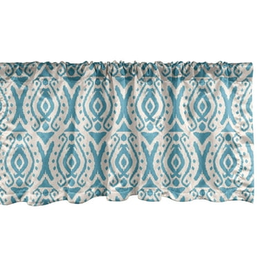 Ambesonne Ikat Print Window Valance, Ethnic Bicolour Ornament, 54" X 12", Cadet Blue and Eggshell