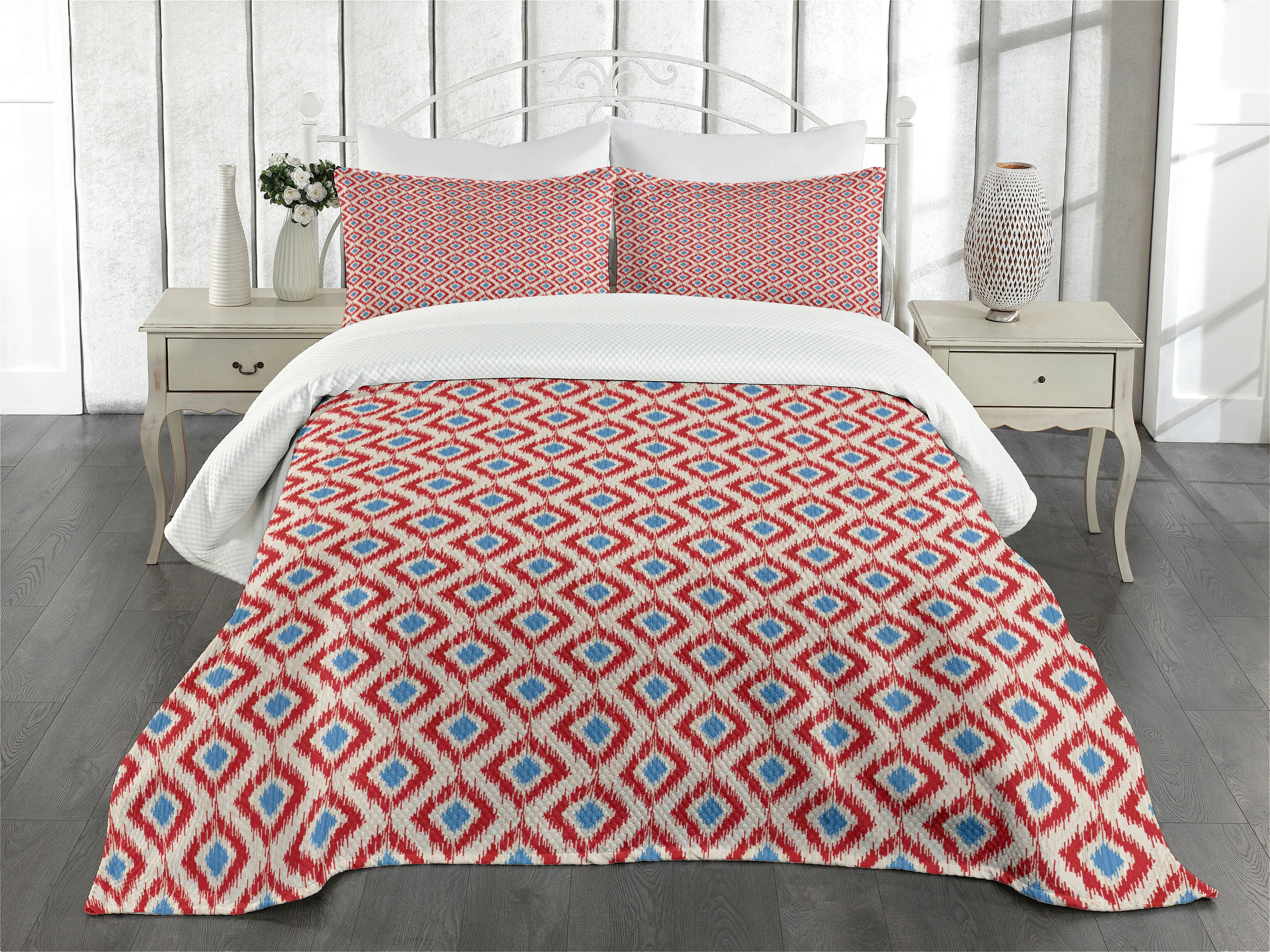 Blue Quilted Queen Bedspread Set with Pillow Shams