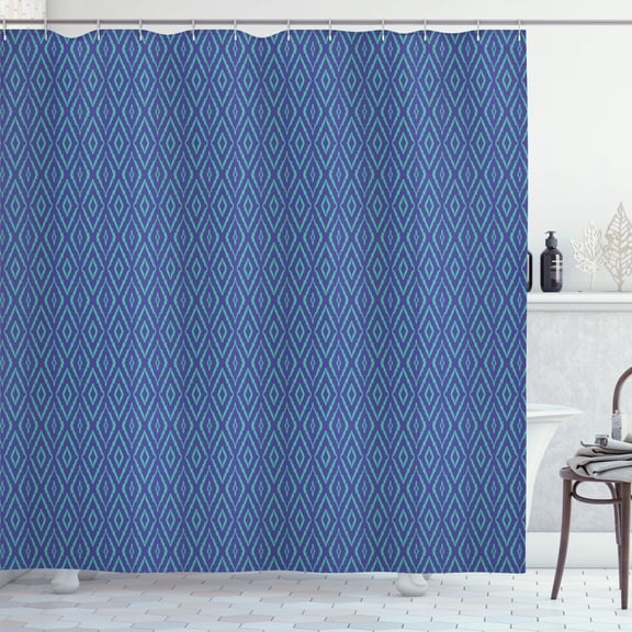 Ambesonne Ikat Shower Curtain, Ethnic Tetragonal Shape Print, 69"Wx84"L, Sea Green Royal Blue