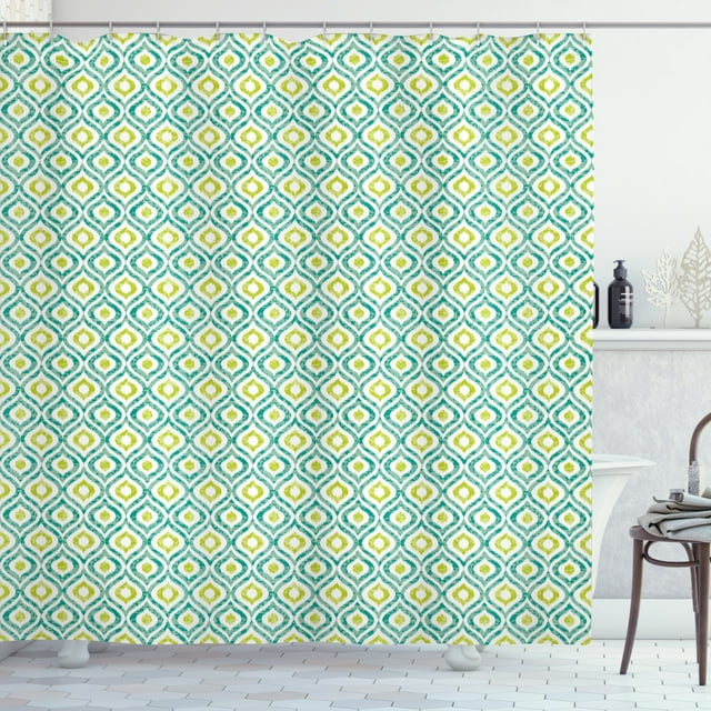 Ambesonne Ikat Shower Curtain, Vibrant Ogee Motif, 69"Wx84"L, Mint Green Yellow Green