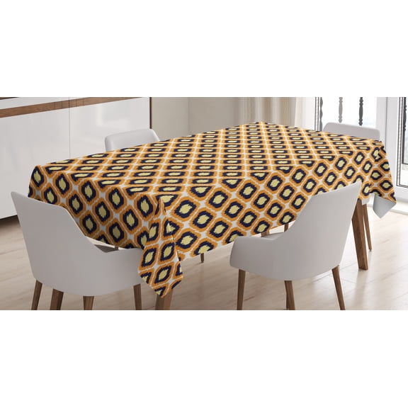 Ambesonne Ikat Tablecloth Rectangular Table Cover, Geometric Indonesian Vivid, 60"x90", Orange Yellow Indigo