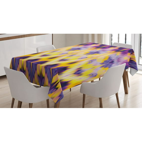 Ambesonne Ikat Tablecloth Rectangular Table Cover, Indonesian Dying Boho, 60"x90", Purple Yellow