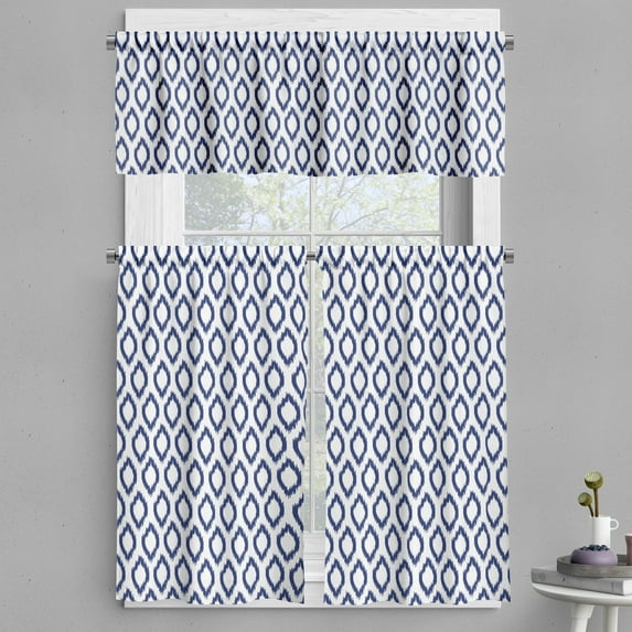 Ambesonne Ikat Valance & Curtain, Eastern Blue Ornament, 55"x30", Royal Blue and White