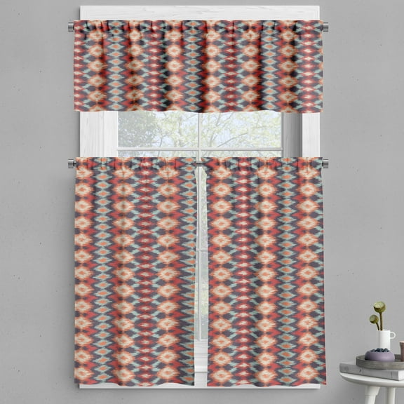 Ambesonne Ikat Valance & Curtain, Indigenous Pattern, 55"x45", Vermilion Orange Seafoam