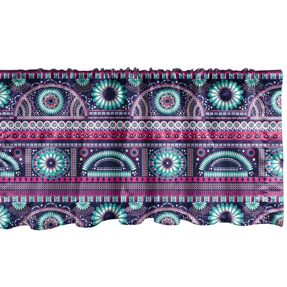 Ambesonne Ikat Valance Pack of 2, Ethnic Tribal Floral Art, 42"X12", Marigold Turquoise and Indigo