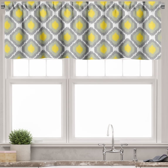 Ambesonne Ikat Valance Pack of 2, Old Form Shapes Bundles, 42"X12", Grey White Yellow