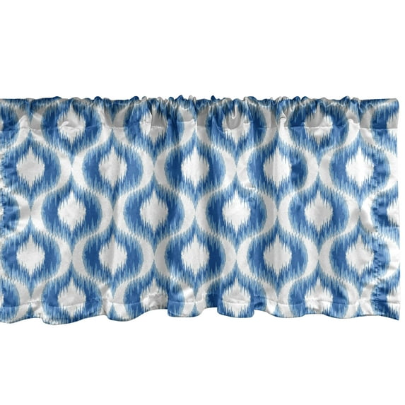 Ambesonne Ikat Window Valance, Abstract Vintage Ogee, 42" x 12", Blue White