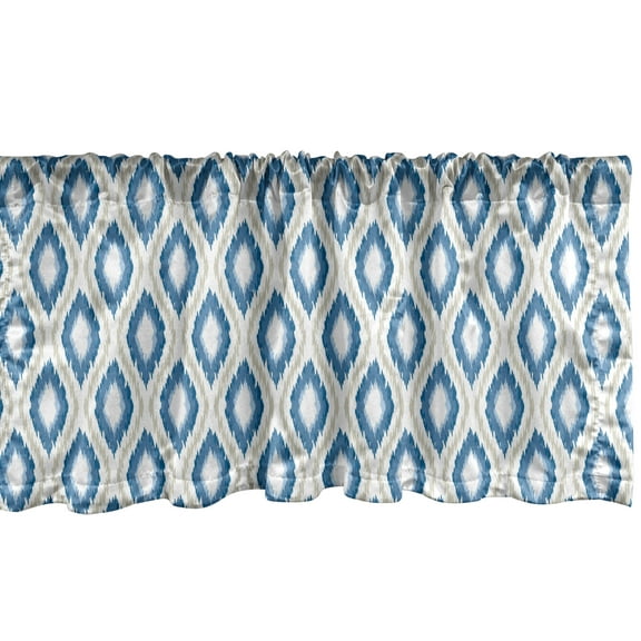 Ambesonne Ikat Window Valance, Aquatic Geometric Ovals, 54" X 12", Blue Beige White