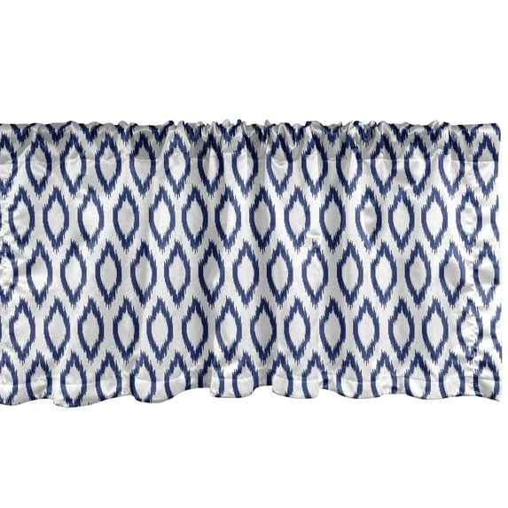 Ambesonne Ikat Window Valance, Eastern Blue Ornament, 54" X 12", Royal Blue and White