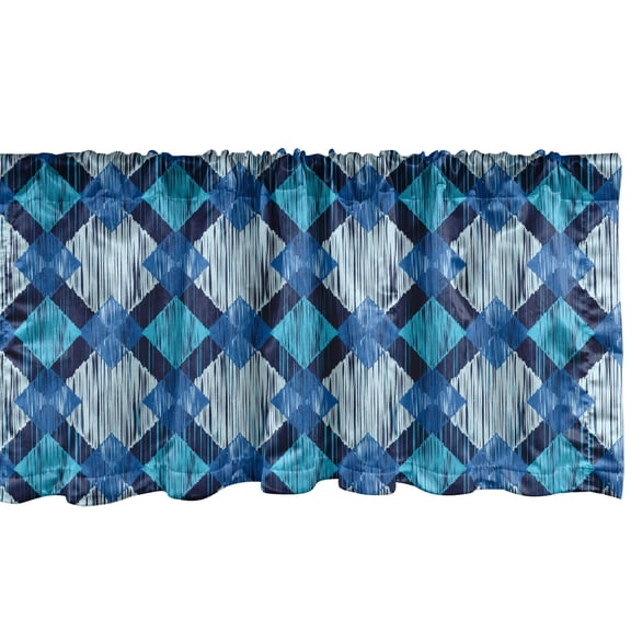 Ambesonne Ikat Window Valance, Hand Drawn Sketch Art Shapes, 54" X 18", Pale Blue Dark Blue