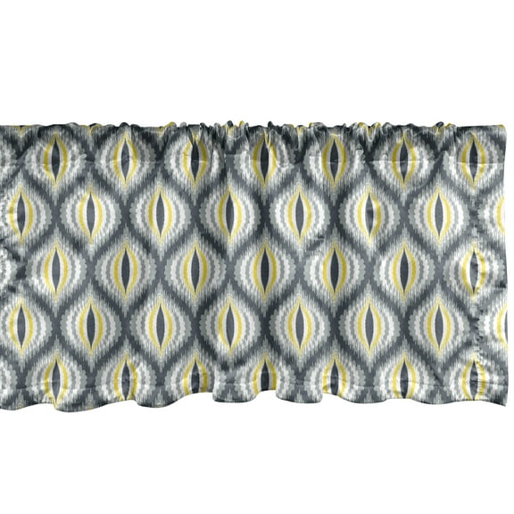 Ambesonne Ikat Window Valance, Ogee Shapes Vintage Pale, 54" X 18", Grey Yellow White