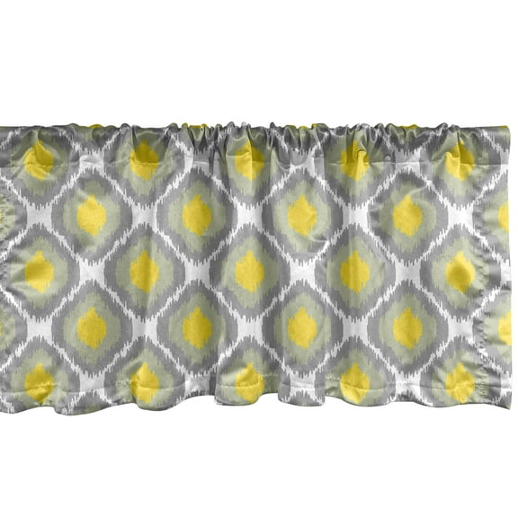 Ambesonne Ikat Window Valance, Old Form Shapes Bundles, 54" X 18", Grey White Yellow