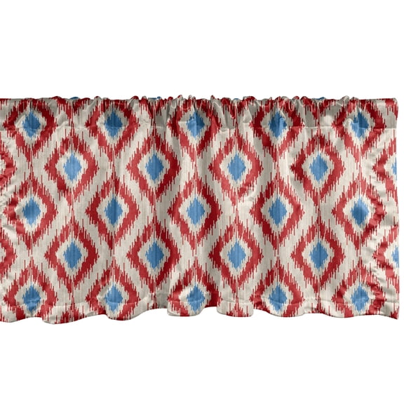Ambesonne Ikat Window Valance, Traditional Diamond Line, 54" X 18", Red Blue Beige