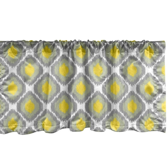 Ambesonne Ikat Window Valance, Vintage Abstract Rhombus, 54" X 12", Grey Yellow White