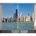 thumbnail image 1 of Ambesonne Illinois Curtains 2 Panel Set, Panorama of Skyscrapers, 108" x 96", Slate Blue, 1 of 3