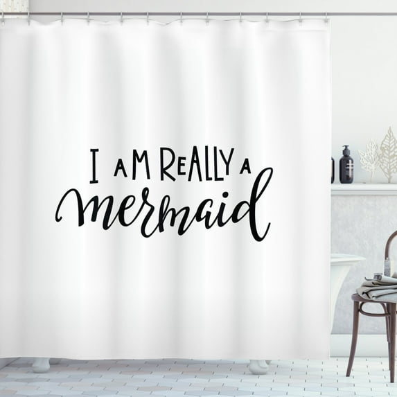 Ambesonne Im Mermaid Shower Curtain, Monochrome Words, 69"Wx84"L, Black White