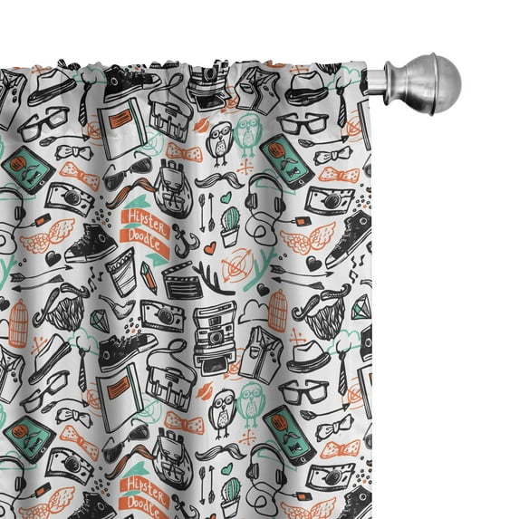Ambesonne Indie Window Curtains, Hipster Fashion Sketch, Each 28" W x 95" L, Seafoam Orange Black