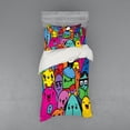thumbnail image 1 of Ambesonne Indie Bedding Set 3 Pcs, Colorful Doodle Monsters, Twin, Multicolor, 1 of 3