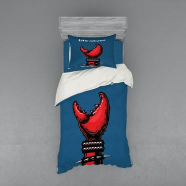Ambesonne Indie Bedding Set 3 Pcs, Crab Claw Spiky Wristlets, Twin, Blue Red Black