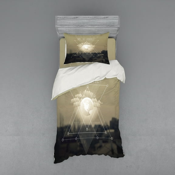 Ambesonne Indie Bedding Set 3 Pcs, Life Is Perfect Vintage, Twin XL, Tan Dark Taupe White