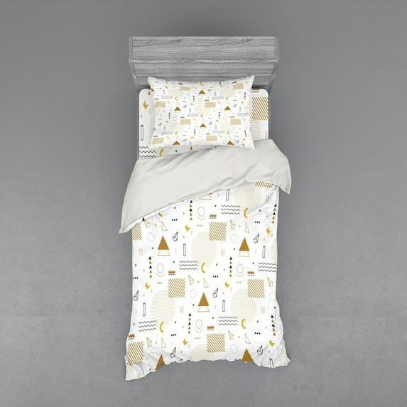 Ambesonne Indie Bedding Set 3 Pcs, Memphis Geometric, Twin XL, Ginger Black White