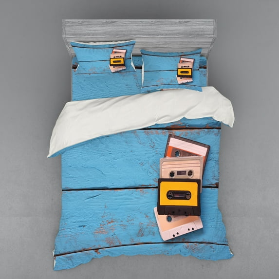 Ambesonne Indie Bedding Set 4 Pcs, Vintage Cassette Tapes, Queen, Multicolor