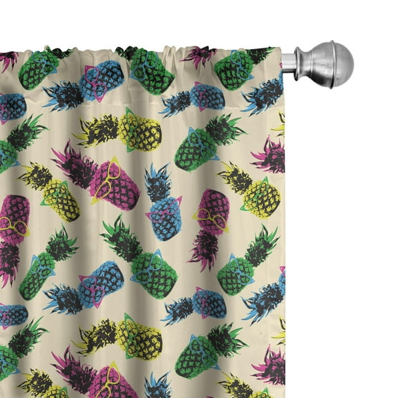 Ambesonne Indie Curtains, 80s Vibrant Pineapple, Pair of 28"x84", Multicolor