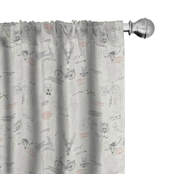 Ambesonne Indie Curtains, Minimalist Nature Pattern, Pair of 28"x95", Vermilion Pale Grey