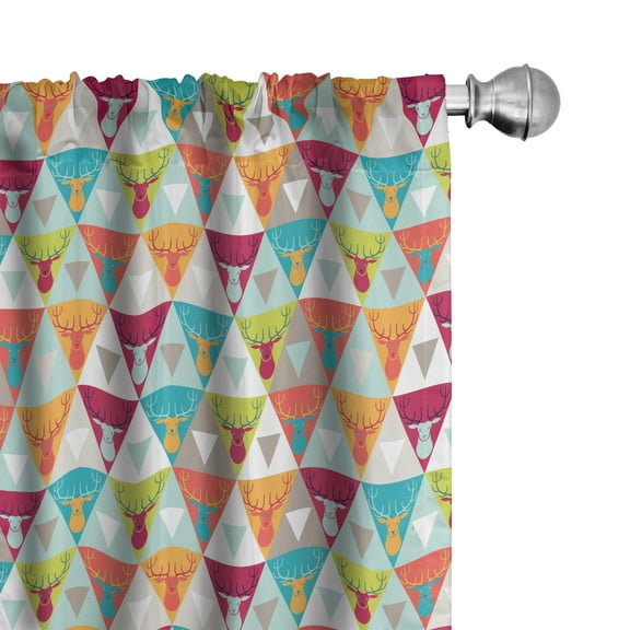 Ambesonne Indie Curtains, Triangles with Deer Heads, Pair of 28"x63", Multicolor