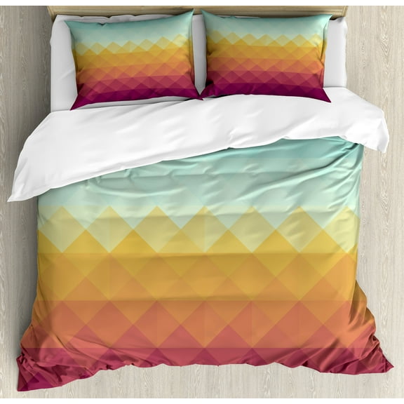Ambesonne Indie Duvet Cover Set, Abstract Checkered Pastel, 2-Calking, Turquoise Marigold