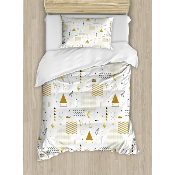 Ambesonne Indie Duvet Cover Set, Memphis Geometric, Twin, Ginger Black White