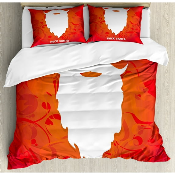 Ambesonne Indie Duvet Cover Set, Rock Santa Claus Xmas, 2-Calking, Red Orange White