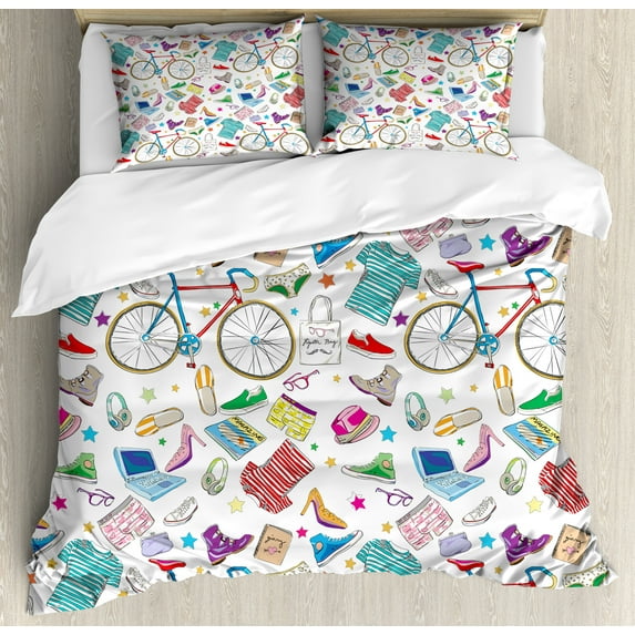 Ambesonne Indie Duvet Cover Set, Urban Hipster Accessories, 2-Calking, Multicolor