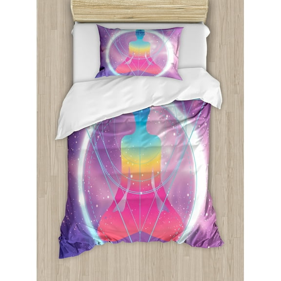 Ambesonne Indie Duvet Cover Sets, Human Galaxy, 2-Twin, Lavender Pink Blue