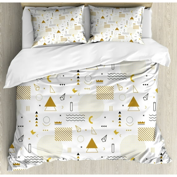 Ambesonne Indie Duvet Cover Sets, Memphis Geometric, 2-King, Ginger Black White