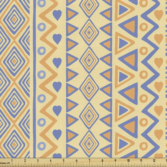 Ambesonne Indie Fabric by the Yard Upholstery, Stripes, 1 Yard, Yellow Blue